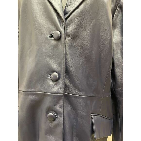 Terry Lewis Navy Blue Leather Blazer Jacket Coat 3X Plus Size 100% Genuine - Picture 9 of 10